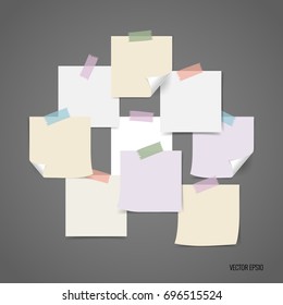 Collection of various note papers, ready for your message. Vector illustration.