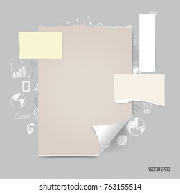 Collection of various note papers, ready for your message. Vector illustration.