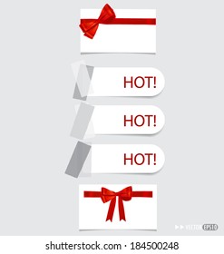 Collection of various note papers with red ribbon, ready for your message. Vector illustration.