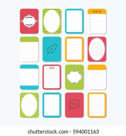 Collection of various note papers. Template notepad. Sheets of paper. Cute design elements. Vector illustration