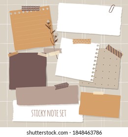 Collection of various notes paper. Colorful sticky note, vector illustration.