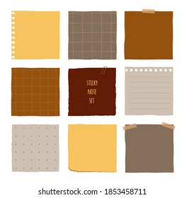 Collection of various notes paper. Colorful sticky note, vector illustration.