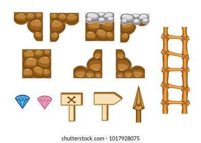 Collection of various objects used for creating video games isolated on white background