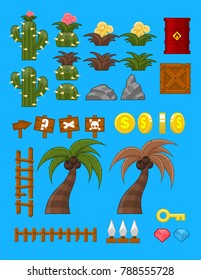 Collection of various objects used for creating video games with desert theme