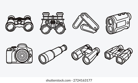 Coleção de vários instrumentos ópticos para observação e fotografia