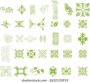Colección de varios diseños ornamentales de Vector verde con Elementos florales y decorativos para proyectos de diseño