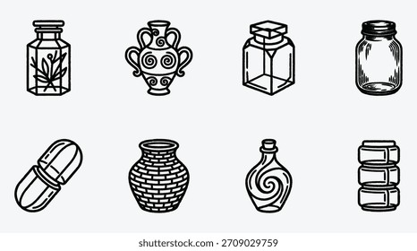 Colección de varios contenedores y botellas de estilo de contorno para uso diverso