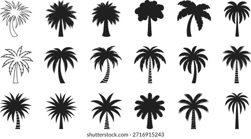 Colección de varias siluetas de palmeras, perfectas para agregar un ambiente tropical o playero a los diseños