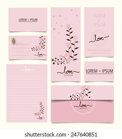 Collection of various paper designs (paper sheets, lined paper, note paper, postcard and envelope)