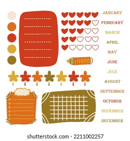 Collection of various paper notes. Blank paper notes for to-do list, planner, memories. Stickers and assorted pieces of scotch tape. Vector hand drawn illustration. All elements are isolated.