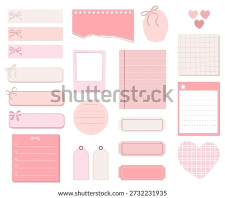 Collection of various paper notes. Blank paper notes for to-do list, planner, memories. Stickers and assorted pieces of scotch tape.