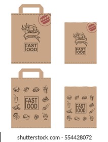 Collection of various paper packages for fast food. Vector illustration