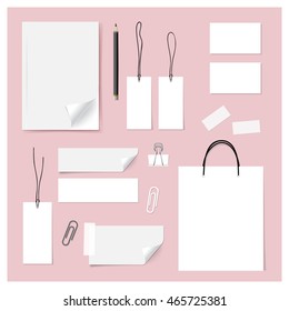 Collection of various papers (paper sheets, lined paper, note paper, price tag, name card), ready for your message. Vector illustration.