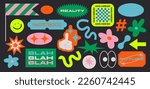 Collection of various patches, labels, tags, stickers, stamps. thanks, hi, yes. Funky hipster 90s style stickers. Vector set, trendy promo labels