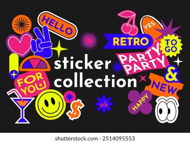 Collection of various patches, labels, tags, stickers, stamps for shopping and packaging. Discounts, new collection. Multicolored vector set, fashionable promo labels.