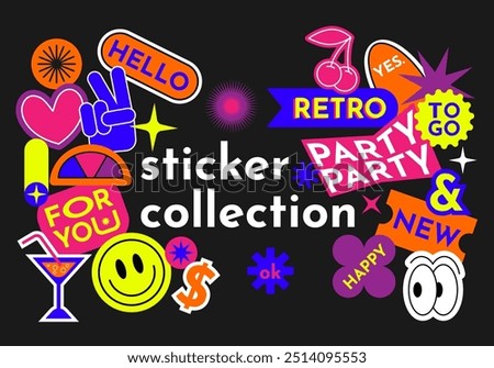 Collection of various patches, labels, tags, stickers, stamps for shopping and packaging. Discounts, new collection. Multicolored vector set, fashionable promo labels.