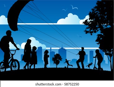 collection of various people enjoying various activities on a summer's day in the city. all individual people are complete and layered separately for easy editing. have fun!