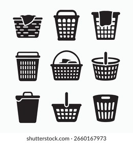 Collection of Various Plastic and Woven Laundry Baskets
