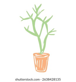 A collection of various potted cacti in minimalist design, featuring simple lines and soft colors, ideal for modern decor or botanical-themed projects.
