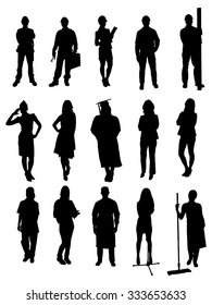 Collection Of Various Professional People Silhouettes. Vector Image