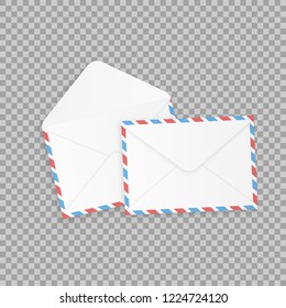 Collection of various realistic white envelopes. Office paper of different types, design template. Vector illustration.