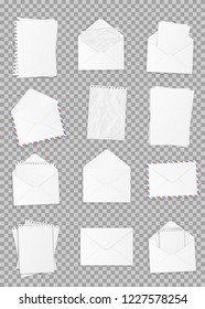 Collection of various realistic white papers. Office paper of different types, design template. Vector illustration.
