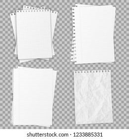 Collection of various realistic white papers. Office paper of different types, design template. Vector illustration.