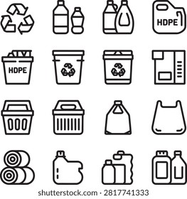 Collection of various recycling symbols and plastic container icons isolated on transparent background