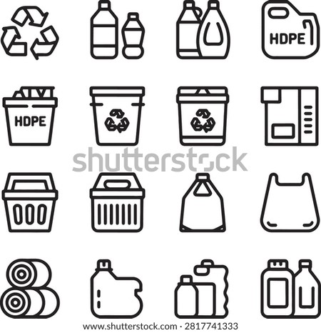Collection of various recycling symbols and plastic container icons isolated on transparent background