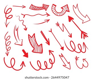 Collection of various red hand drawn arrows pointing in different directions on a white background image - Powered by Shutterstock - Get 15% off with code: PIKWIZARD15