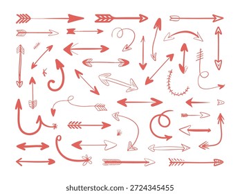 Collection of various red hand drawn doodle arrows indicating direction pointers decorative elements for design - Powered by Shutterstock - Get 15% off with code: PIKWIZARD15
