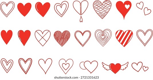 Colección de varios diseños de corazón rojo, perfecto para expresar amor, afecto y celebración en el Día de San Valentín y otras ocasiones románticas