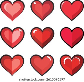 Collection of various red heart illustrations for design, icon, logo
