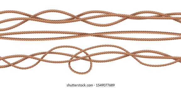 collection of various ropes string on white background. Vector illustration