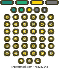 Collection of various sci-fi themed buttons for creating action video games