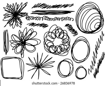 Collection of various shapes of scribbles.