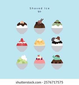 Collection of various shaved ice illustrations