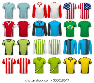 Collection of various shirts. Design template. The t--shirt is transparent and can be used as a template with your own design. Vector