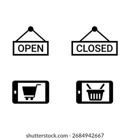 Uma coleção de vários ícones sólidos de compras.