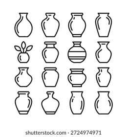 Coleção de vários vaso de arte de linha simples e ilustrações de planta