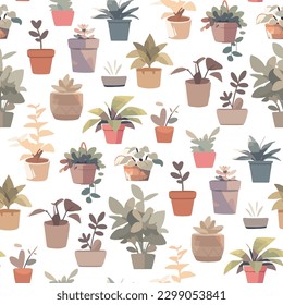 Collection of a various simple stylized home plants in a pods. Vector collection isolated on a white background