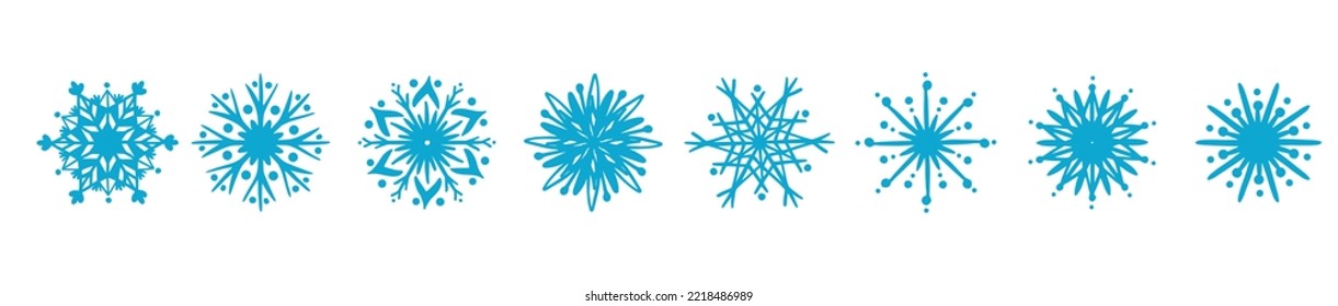 Collection of various snowflakes. Vector graphics.