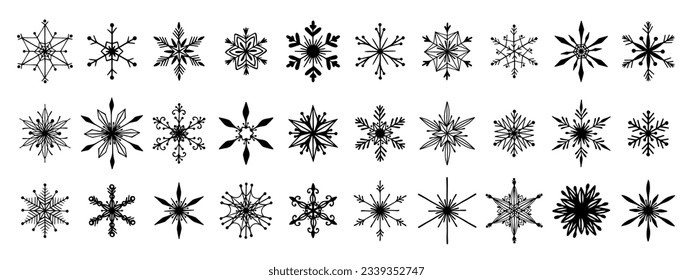 Colección de varios copos de nieve. Gráficos vectoriales.	