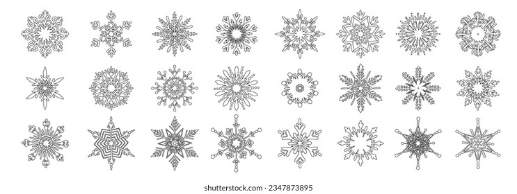 Collection of various snowflakes. Vector graphics.	