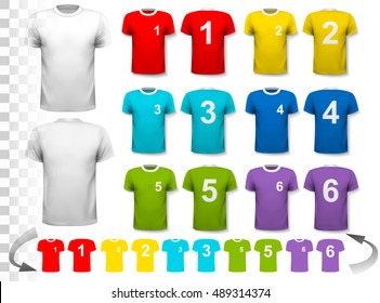 Colección de varias camisetas de fútbol con números. La camiseta es transparente y puede ser utilizada como una plantilla con su propio diseño. Vector.