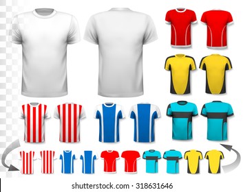 Collection of various soccer jerseys. The T-shirt is transparent and can be used as a template with your own design. Vector.