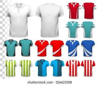 Collection of various soccer jerseys. The T-shirt is transparent and can be used as a template with your own design. Vector.