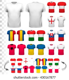 Collection of various soccer jerseys. The T-shirt is transparent and can be used as a template with your own design. Vector.