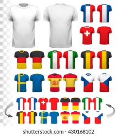Collection of various soccer jerseys. The T-shirt is transparent and can be used as a template with your own design. Vector.