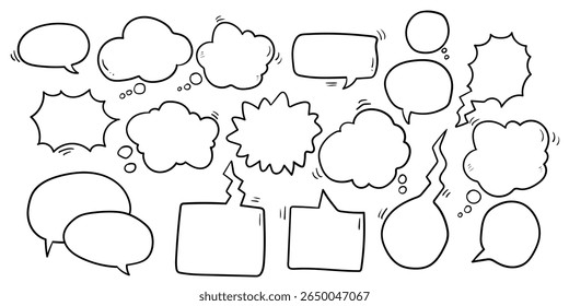 A collection of various speech bubble outlines, perfect for adding text and conveying thoughts and ideas. Suitable for comics, presentations, and graphic designs.